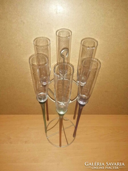 Stemless colored glass champagne glasses with metal holders