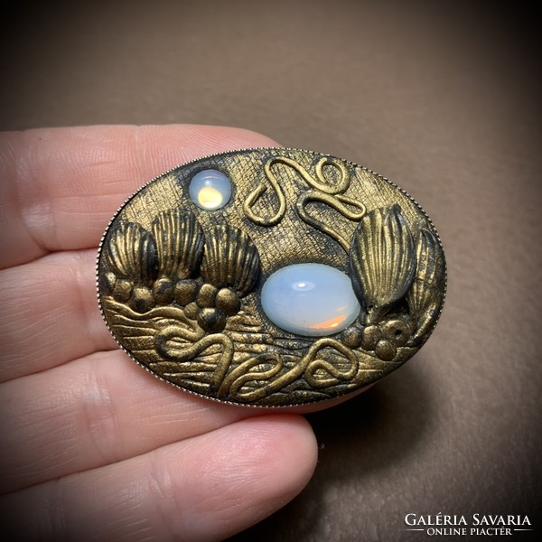 Vintage moonstone brooch, vintage craftsman pin from the 1970s or 80s with moonstone inlay