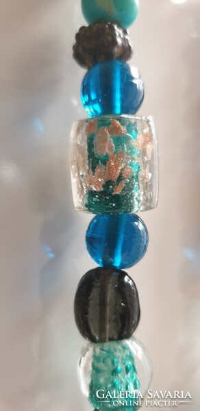 Turquoise glass, ceramic, metal necklace 50 cm
