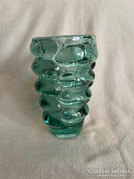 Retro Vladislav Urban zöld üveg váza Sklo Union Hermanova üveggyár (U0014)