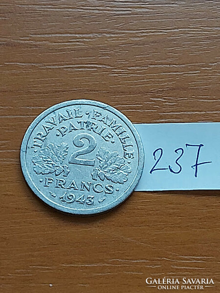 France 2 francs 1943 alu. Vichy France 237