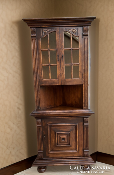 Antique-style rustic display corner cabinet