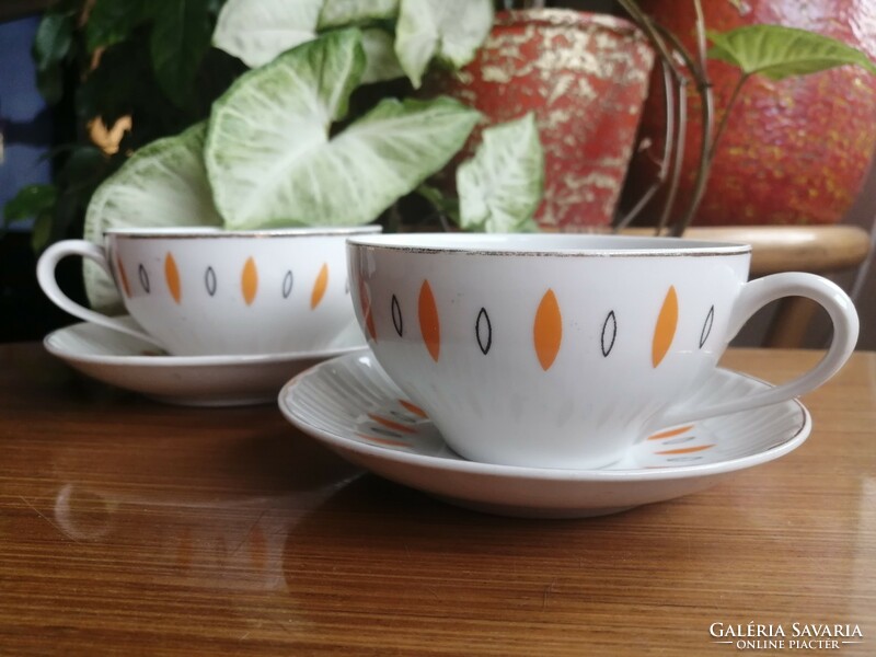 Retro Raven House tea cup with small plate, in a pair