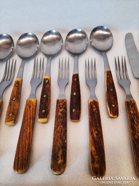 Antler-handled hunting cutlery set
