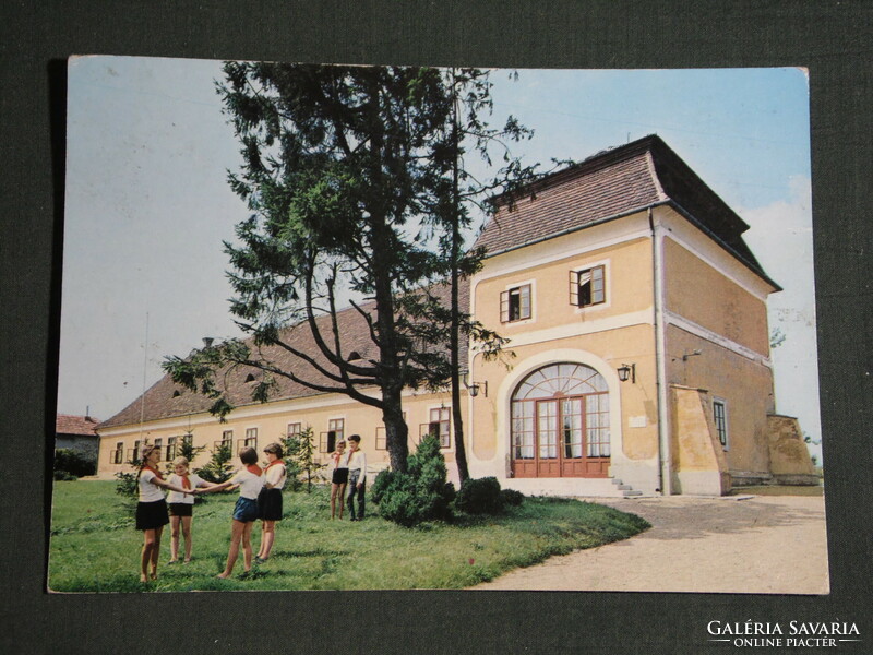 Képeslap, Balatonkeresztúr, Festetics-kastély,turistaház, úttörők, látkép részlet