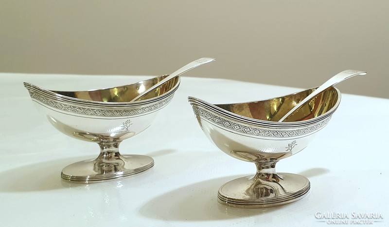 Silver (925) bowls salt or spice holder 1793 London, with spoons (1788)