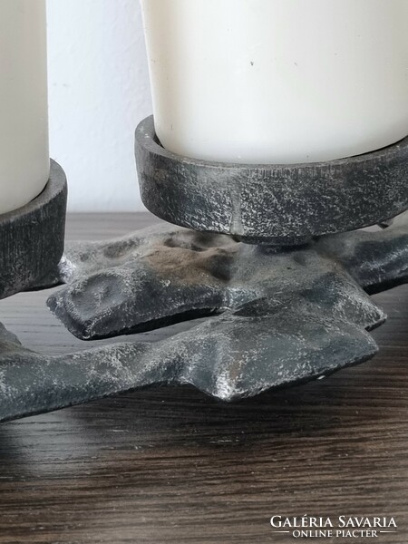 Brutalist style, patinated iron candle holder - 35 cm (60s)