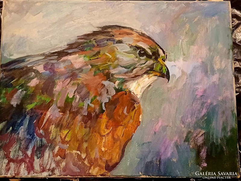 A painting depicting a falcon