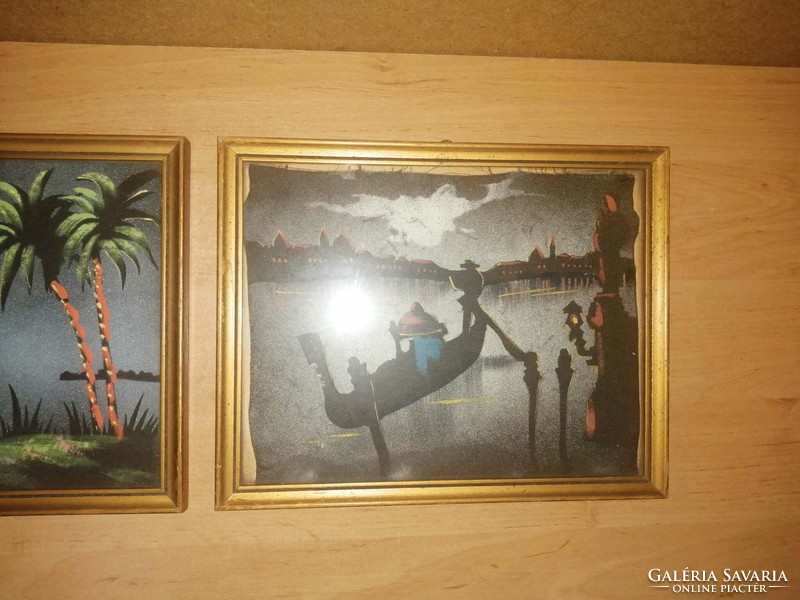 2 Glazed picture frames with antique silk pictures, Egypt, Venice - 22.5*28.5 cm