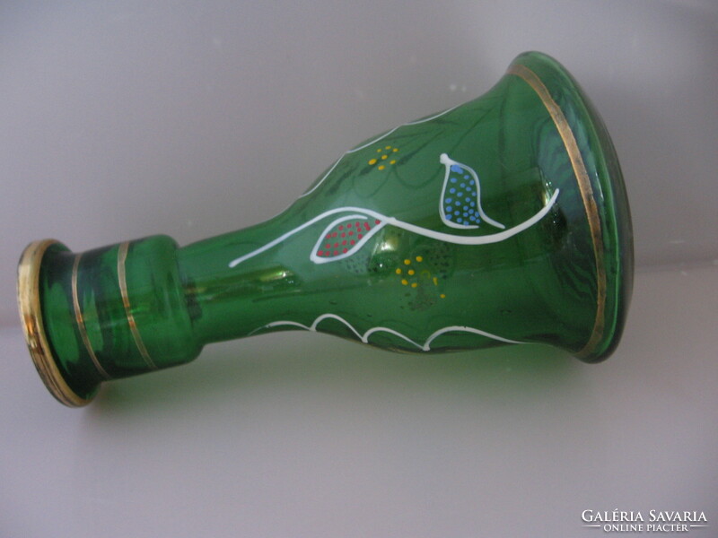 Zöld üveg váza, vizipipa tartály arany és zománc minta