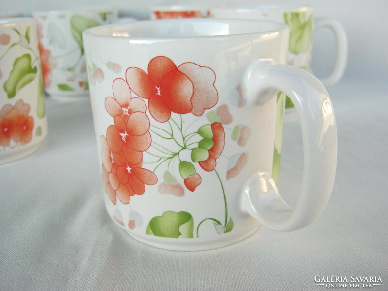 Set of 6 granite ceramic mugs with geranium pattern