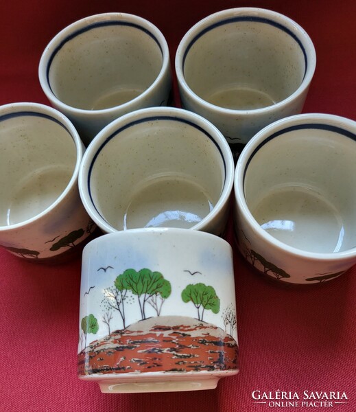 6db porcelán kávés teás csésze fagyis tálka tál mező fa madár mintával