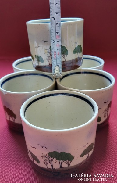 6db porcelán kávés teás csésze fagyis tálka tál mező fa madár mintával