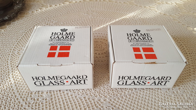 Holmegaard crystal glass candle holder, 2 in a box.