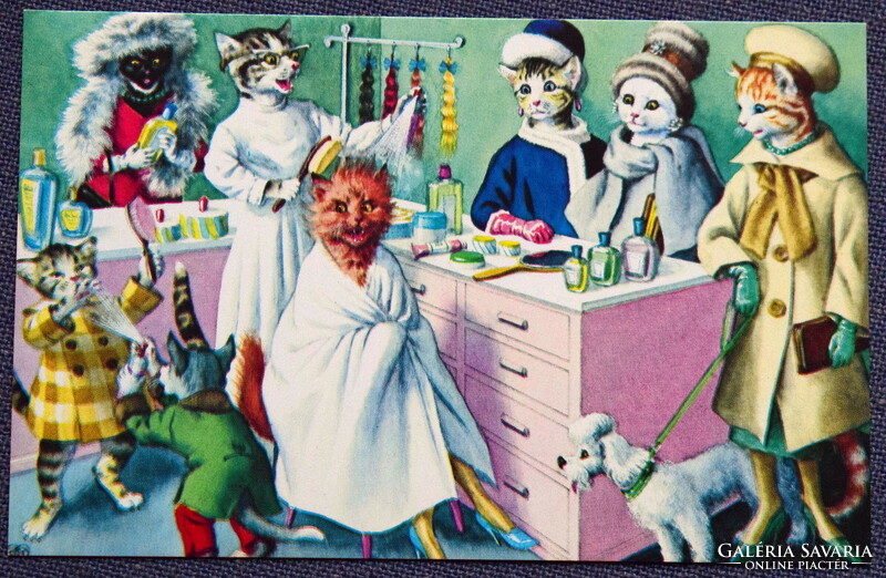 Humorous cat postcard - at the hairdresser's / new edition
