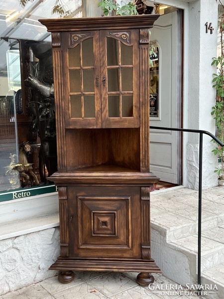 Antique-style rustic display corner cabinet