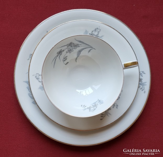 Edelstein Bavaria német porcelán reggeliző szett csésze csészealj kistányér kávés teás virág minta