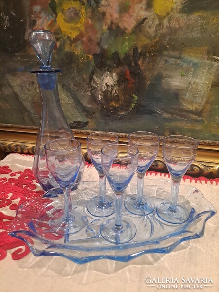 Blue glass liqueur set