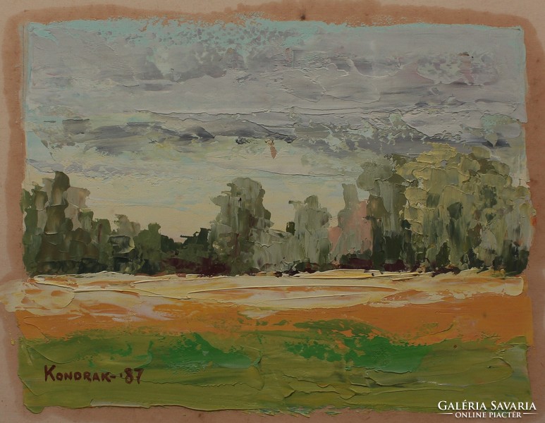 Károly Kondrák: landscape, oil and cardboard 23×30cm, 1987 - signed!