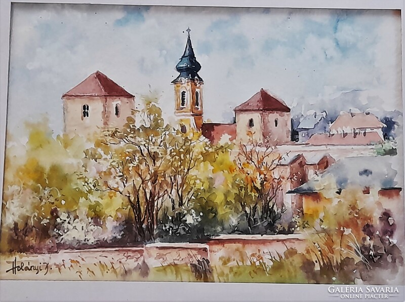 Julianna Holányi: Várpalota spring, watercolor 1996.