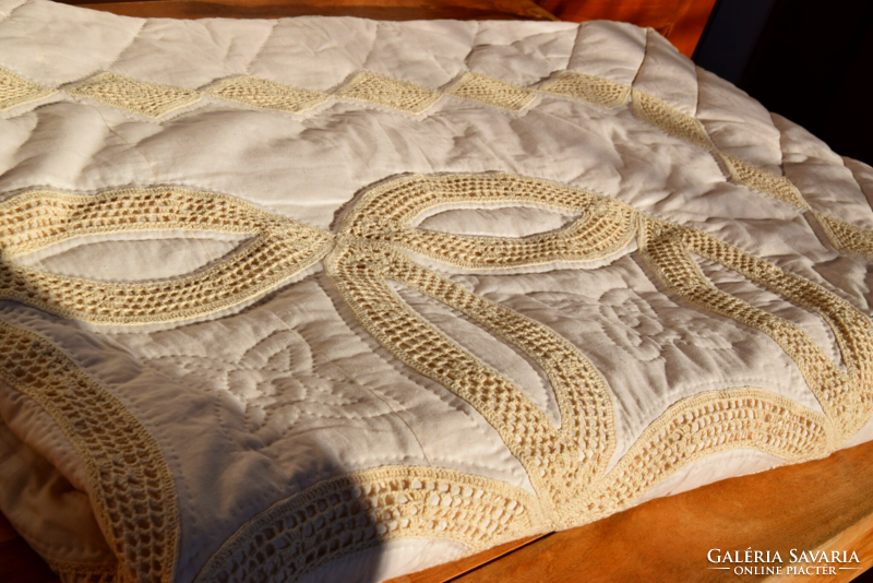 Old large crochet bedspread blanket quilted 285 x 222