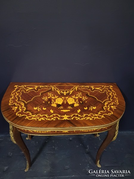 French marquetry folding card table, game table, console table