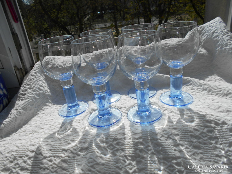 6 stemmed champagne glasses with beautiful blue thick stems