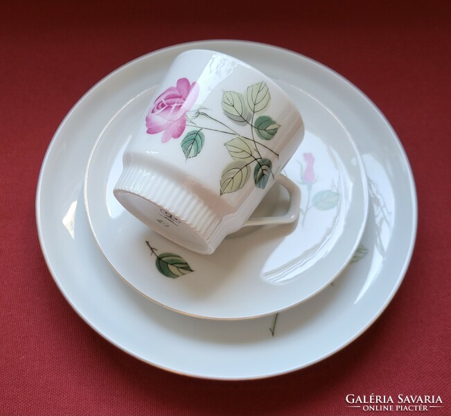 CP Colditz német porcelán reggeliző szett kávés csésze csészealj kistányér rózsa virág mintával