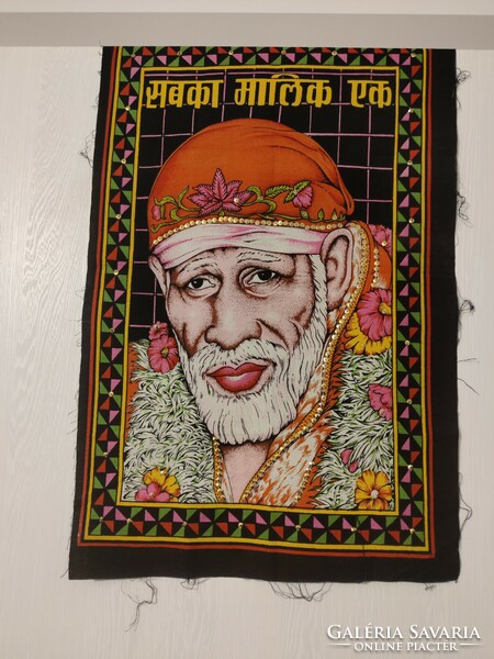 Eredeti indiai vászonra festett Sai Baba batik falikép Indiából