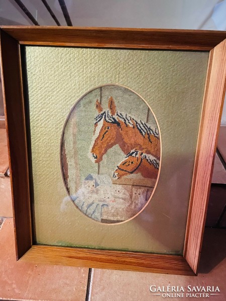 Goblein antique picture: horses with kittens