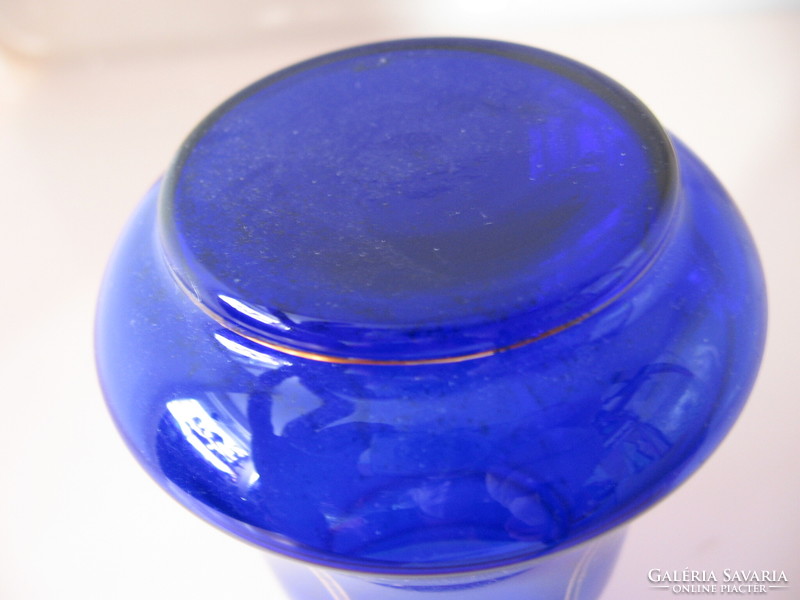 Kék fújt üveg jácint hajtató aranyozott váza