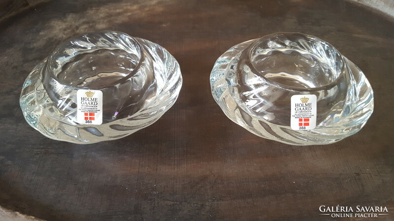 Holmegaard crystal glass candle holder, 2 in a box.