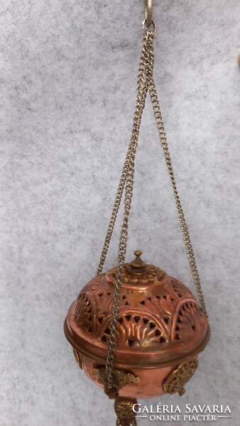 Brass incense burner with brass trim and chain for hanging