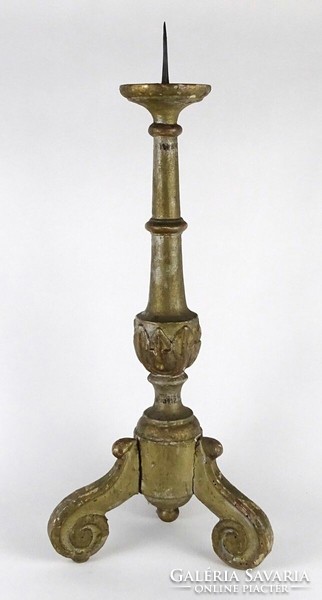 1Q222 antique carved large wooden candle holder 52.5 Cm