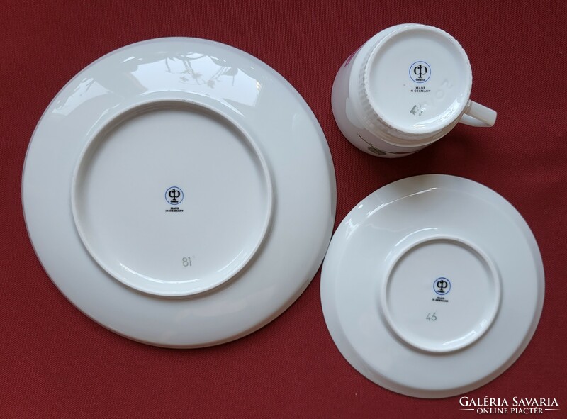 Cp colditz German porcelain breakfast set coffee cup saucer small plate with rose flower pattern
