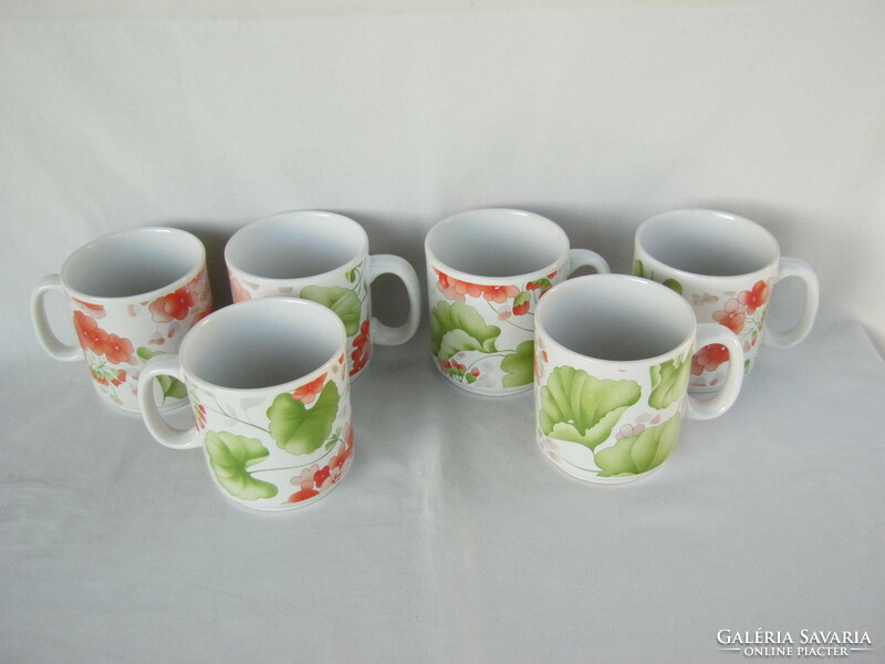 Set of 6 granite ceramic mugs with geranium pattern