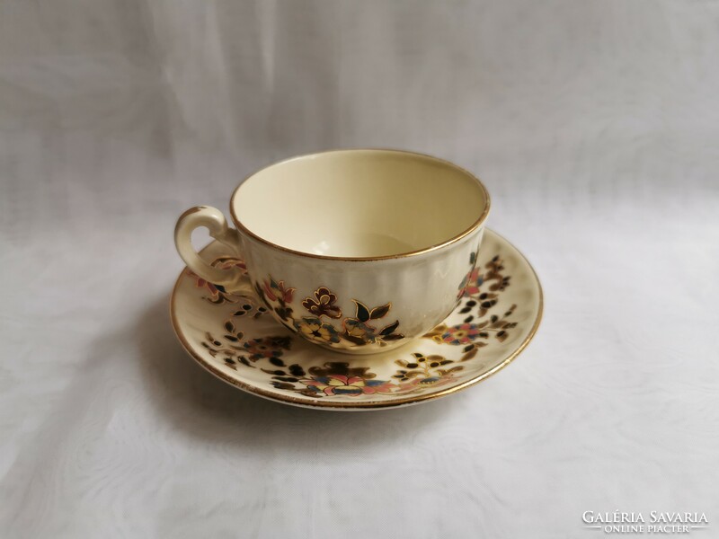 Antique Zsolnay gold contour teacup with flowers