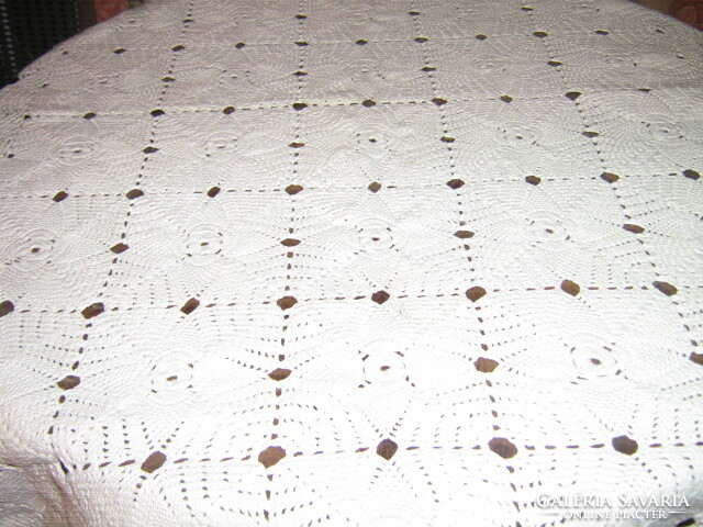 Beautiful white hand crocheted antique floral lace tablecloth