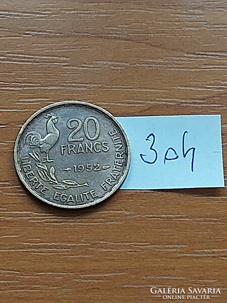 France 20 francs 1952 aluminum bronze, rooster 304