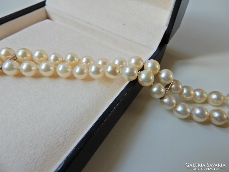 Double Row Genuine Akoya Pearl Bracelet with 14K White Gold Clasp and Gemstones