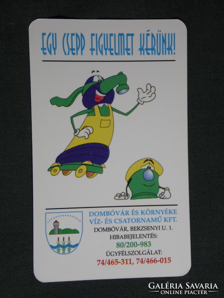 Kártyanaptár, Dombóvár és környéke víz csatornamű Kft., grafikai rajzos, reklám figura, 2000, (6)
