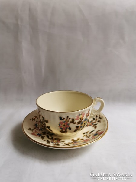 Antik Zsolnay arany kontúros virágos teás csésze