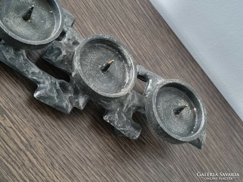 Brutalist style, patinated iron candle holder - 35 cm (60s)