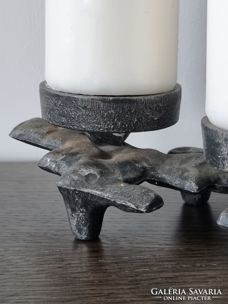 Brutalist style, patinated iron candle holder - 35 cm (60s)