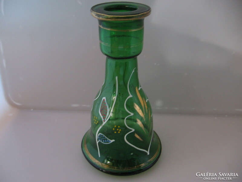 Zöld üveg váza, vizipipa tartály arany és zománc minta