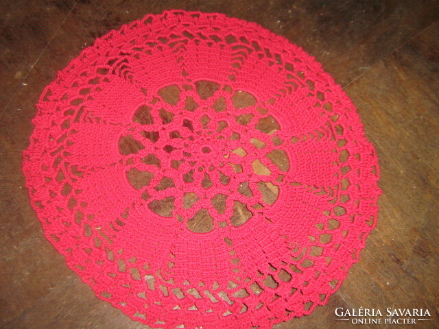 Beautiful handmade crocheted cherry red tablecloth