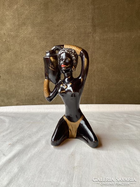 Art deco porcelán néger nő figura 24 cm.