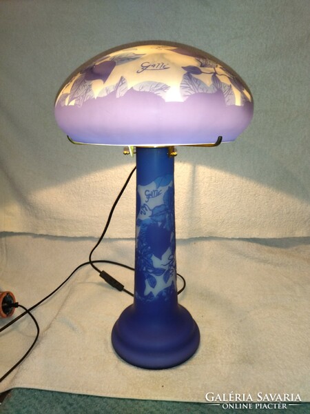 Rare beautiful blue colored plum leaf pattern Galle lamp 49cm high