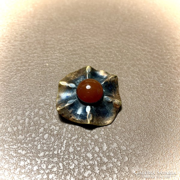 Vintage Carnelian Stone Brooch, Vintage Craftsman Pin from the 1970's or 80's with Carnelian Inlay