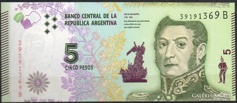 D - 038 -  Külföldi bankjegyek:  2015 Argentina 5 peso UNC